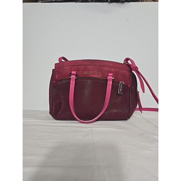 Cole Haan LINLEY Magenta Suede Leather Small Satchel Bag Purse Pink Gold Hardwar - Picture 1 of 16